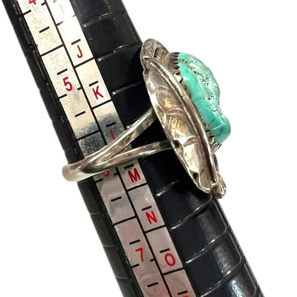 Vintage Sterling Silver Turquoise Native American Southwest Feather Rope Ring 6 - Picture 3 of 5